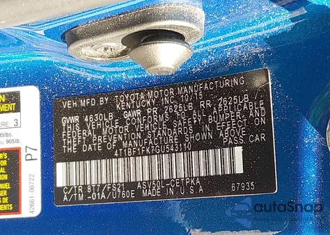 2016 Toyota Camry Se z USA, uszkodzony, nr VIN 4T1BF1FK7GU543110